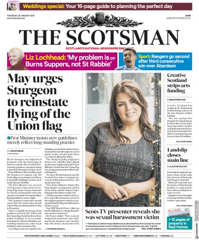 The Scotsman Newspaper Front Page (UK) for 25 January 2018