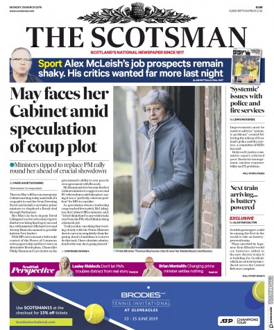 The Scotsman Newspaper Front Page (UK) for 25 March 2019