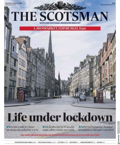 The Scotsman Newspaper Front Page (UK) for 25 March 2020