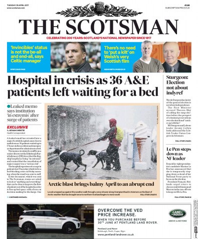 The Scotsman Newspaper Front Page (UK) for 25 April 2017