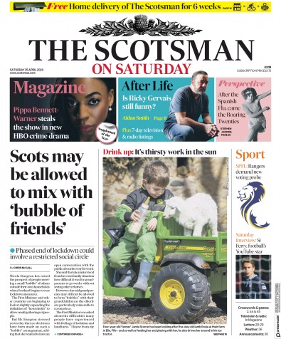 The Scotsman Newspaper Front Page (UK) for 25 April 2020