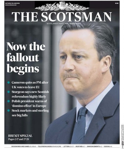 The Scotsman Newspaper Front Page (UK) for 25 June 2016