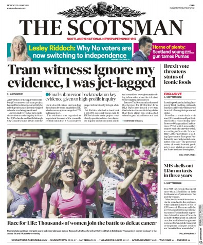 The Scotsman Newspaper Front Page (UK) for 25 June 2018