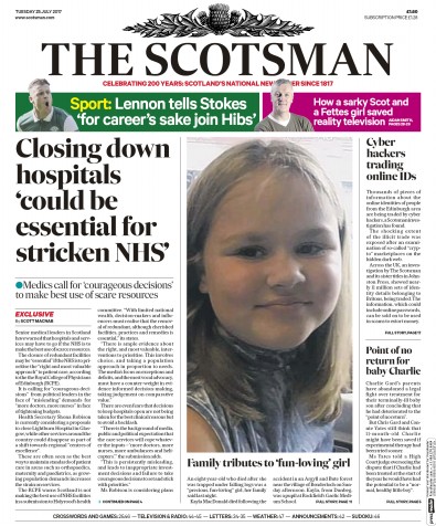 The Scotsman Newspaper Front Page (UK) for 25 July 2017