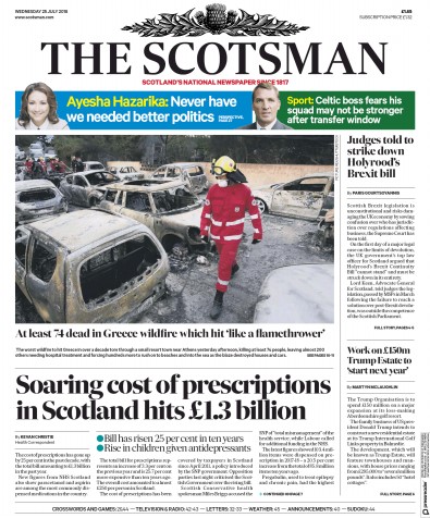 The Scotsman Newspaper Front Page (UK) for 25 July 2018