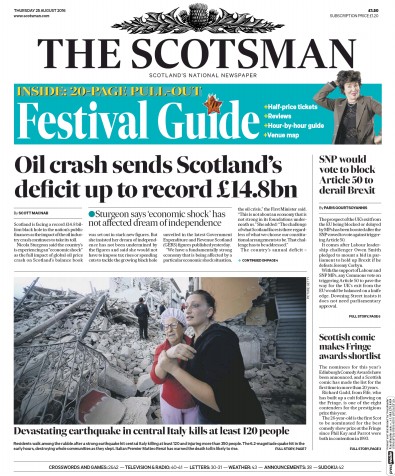 The Scotsman Newspaper Front Page (UK) for 25 August 2016