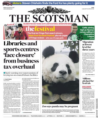 The Scotsman Newspaper Front Page (UK) for 25 August 2017
