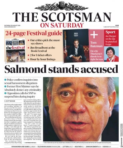 The Scotsman Newspaper Front Page (UK) for 25 August 2018