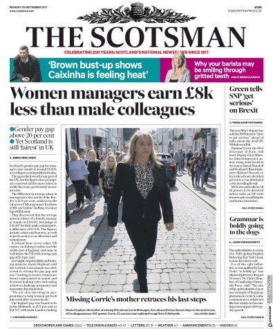 The Scotsman Newspaper Front Page (UK) for 25 September 2017