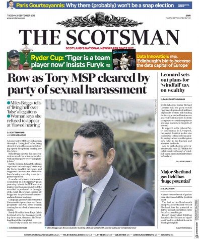The Scotsman Newspaper Front Page (UK) for 25 September 2018