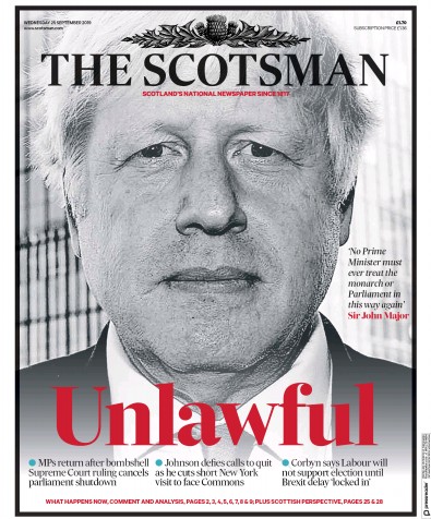 The Scotsman Newspaper Front Page (UK) for 25 September 2019