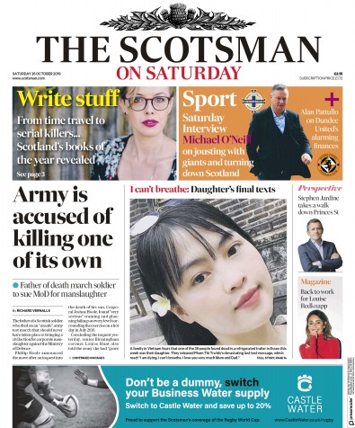 The Scotsman Newspaper Front Page (UK) for 26 October 2019