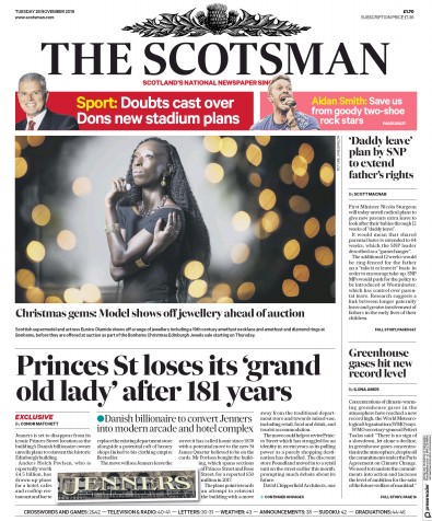 The Scotsman Newspaper Front Page (UK) for 26 November 2019