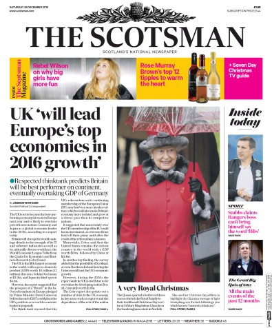 The Scotsman Newspaper Front Page (UK) for 26 December 2015