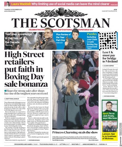 The Scotsman Newspaper Front Page (UK) for 26 December 2019