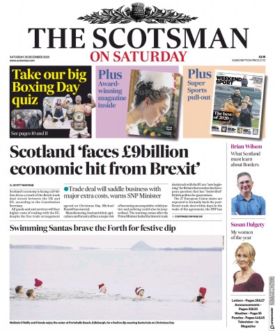 The Scotsman Newspaper Front Page (UK) for 26 December 2020