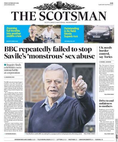 The Scotsman Newspaper Front Page (UK) for 26 February 2016