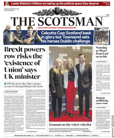 The Scotsman Newspaper Front Page (UK) for 26 February 2018
