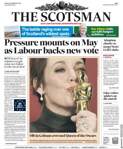The Scotsman Newspaper Front Page (UK) for 26 February 2019