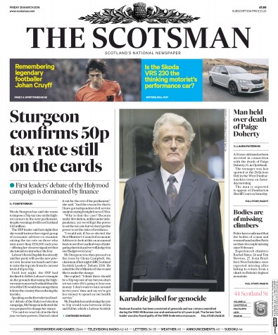 The Scotsman Newspaper Front Page (UK) for 26 March 2016
