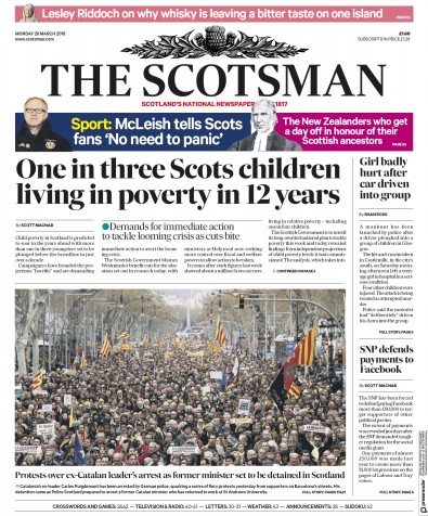 The Scotsman Newspaper Front Page (UK) for 26 March 2018