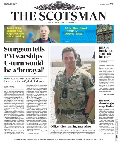 The Scotsman Newspaper Front Page (UK) for 26 April 2016
