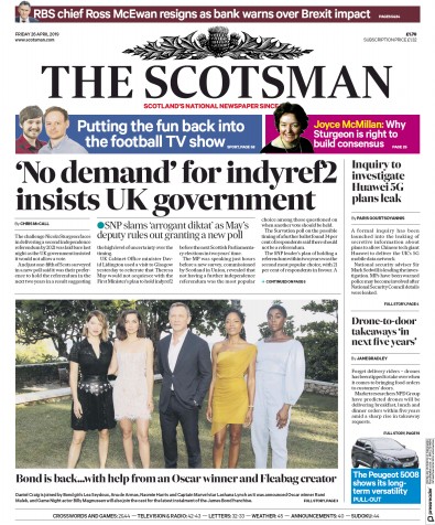 The Scotsman Newspaper Front Page (UK) for 26 April 2019