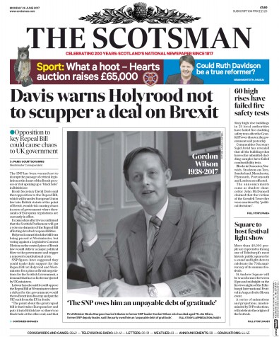 The Scotsman Newspaper Front Page (UK) for 26 June 2017