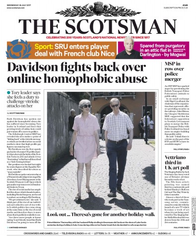The Scotsman Newspaper Front Page (UK) for 26 July 2017