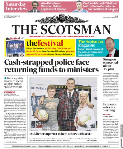 The Scotsman Newspaper Front Page (UK) for 26 August 2017