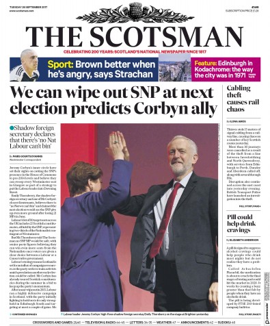 The Scotsman Newspaper Front Page (UK) for 26 September 2017