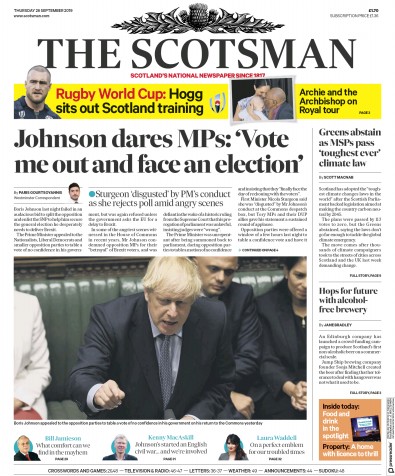 The Scotsman Newspaper Front Page (UK) for 26 September 2019