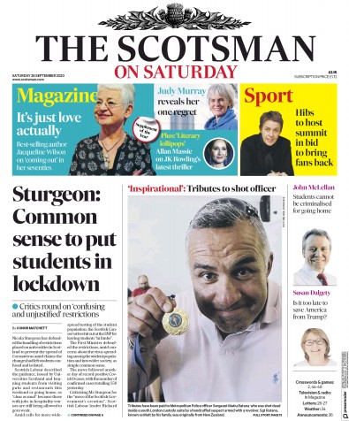 The Scotsman Newspaper Front Page (UK) for 26 September 2020
