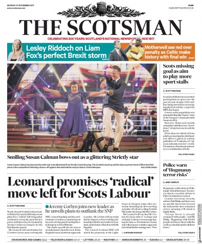 The Scotsman Newspaper Front Page (UK) for 27 November 2017