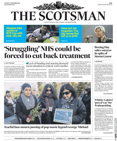 The Scotsman Newspaper Front Page (UK) for 27 December 2016