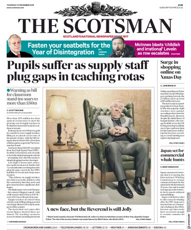 The Scotsman Newspaper Front Page (UK) for 27 December 2018