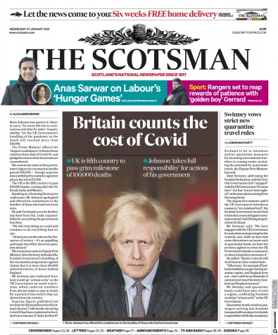 The Scotsman Newspaper Front Page (UK) for 27 January 2021