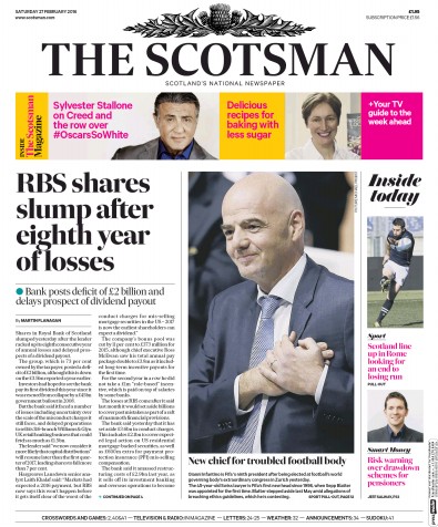 The Scotsman Newspaper Front Page (UK) for 27 February 2016