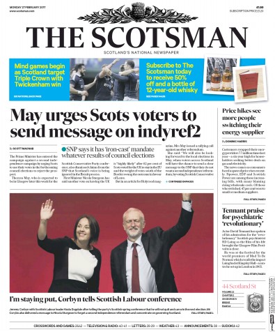 The Scotsman Newspaper Front Page (UK) for 27 February 2017