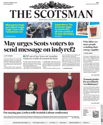 The Scotsman Newspaper Front Page (UK) for 27 February 2017