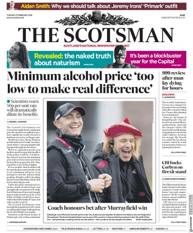 The Scotsman Newspaper Front Page (UK) for 27 February 2018