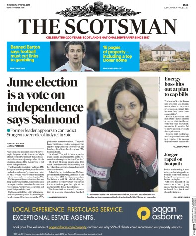 The Scotsman Newspaper Front Page (UK) for 27 April 2017