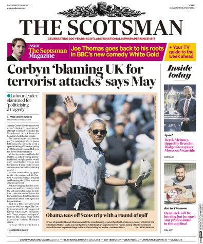 The Scotsman Newspaper Front Page (UK) for 27 May 2017