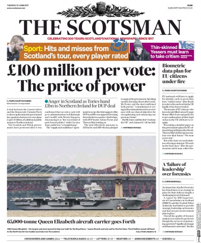 The Scotsman Newspaper Front Page (UK) for 27 June 2017