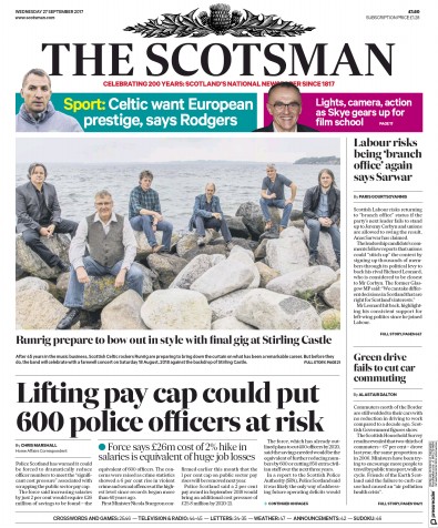 The Scotsman Newspaper Front Page (UK) for 27 September 2017