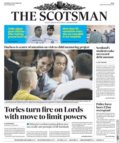 The Scotsman Newspaper Front Page (UK) for 28 October 2015