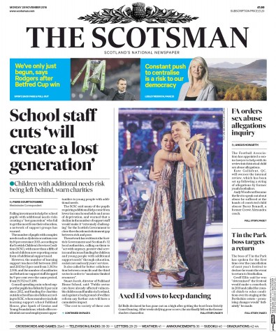 The Scotsman Newspaper Front Page (UK) for 28 November 2016
