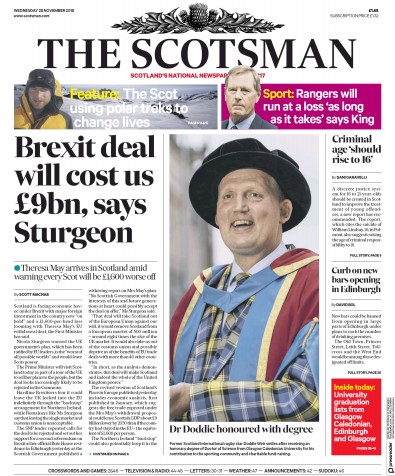 The Scotsman Newspaper Front Page (UK) for 28 November 2018