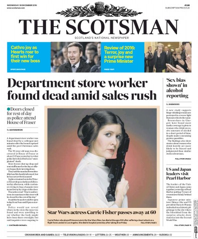 The Scotsman Newspaper Front Page (UK) for 28 December 2016