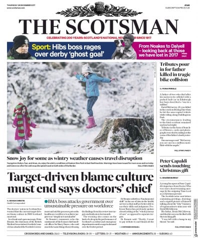 The Scotsman Newspaper Front Page (UK) for 28 December 2017